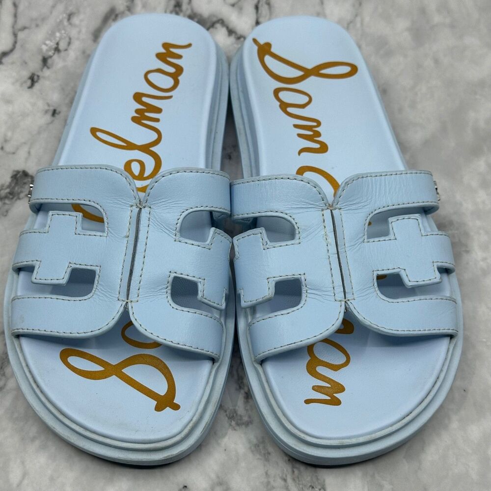 Sam Edelman Valeri Light Blue Leather Slide Sandals Women's Size 5.5 Pre-owned